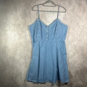 Gap Mini Dress Womens 20 Blue Denim‎ Babydoll Sleeveless V-Neck Smocked Boho